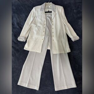 St. John Cream and Taupe 3-Piece Pants Set with Gold Accents